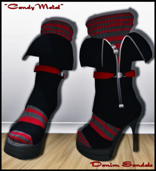 Denim Sandals Black & Red